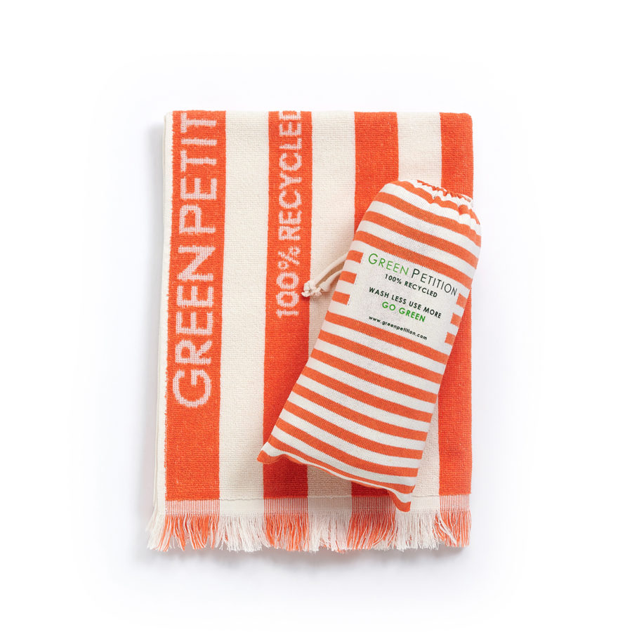 tangerine stripped beach towel