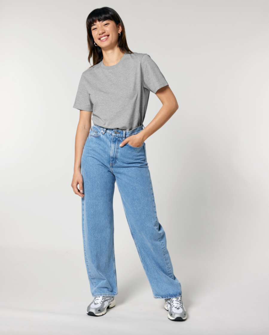 woman from the front wearing the medium fit T-shirt