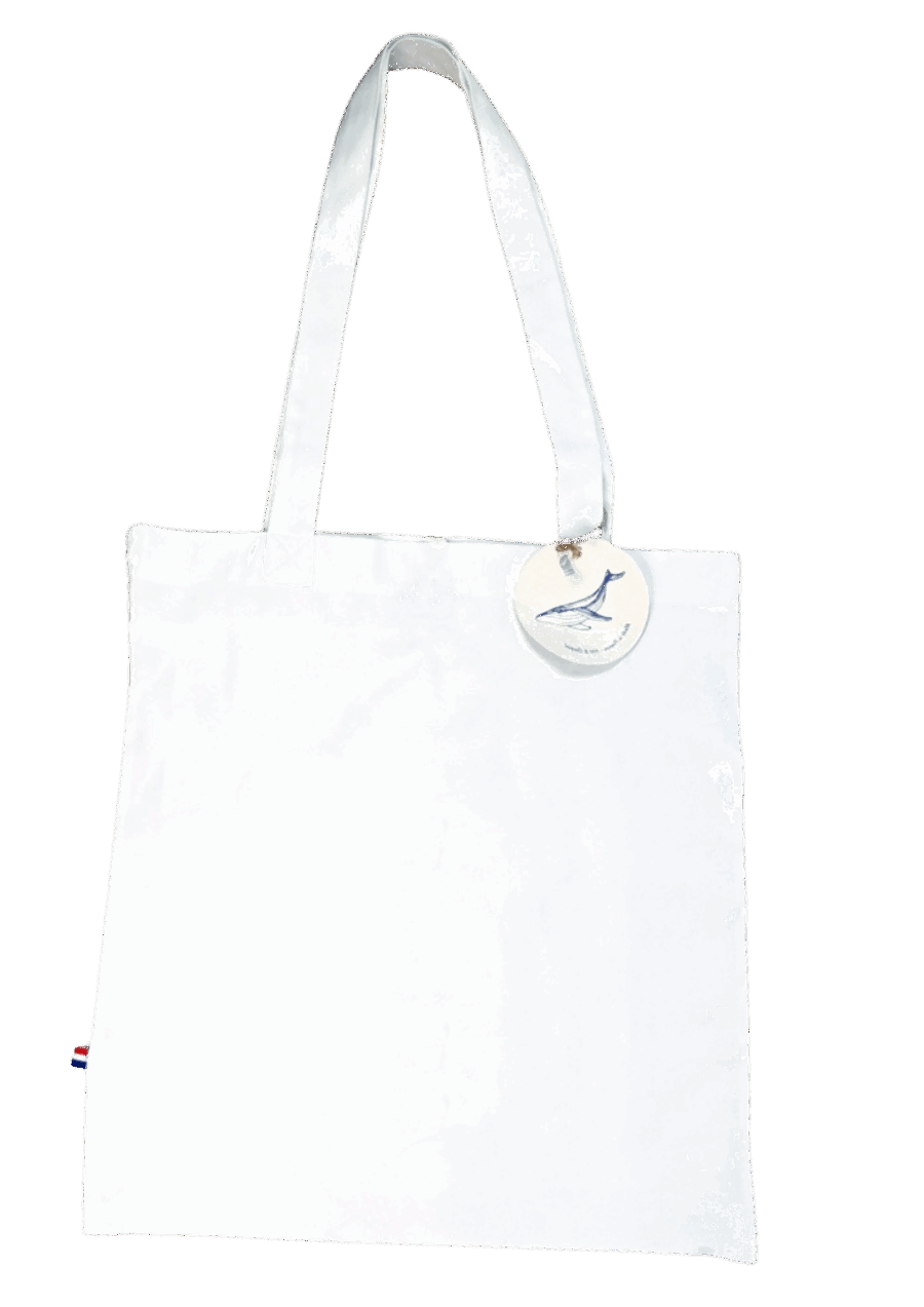 a white off tote bag made from seaqual