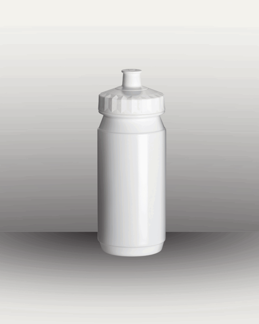 One white cycling water bottle with an empty background