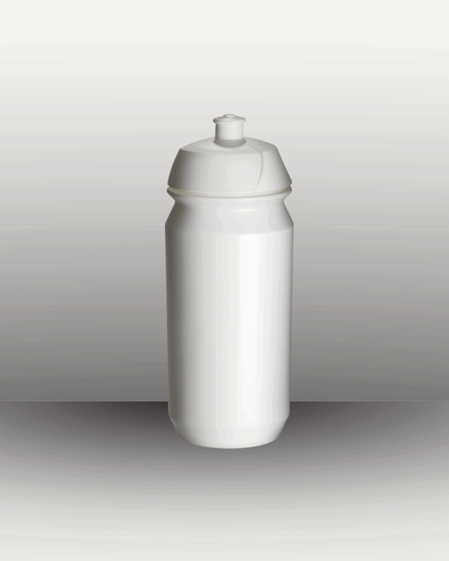 One classic white cycling water bottle with an empty background
